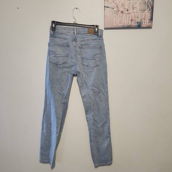 American Eagle Size 00 Super High Rise Straight Jeans Light Wash - Picture 5 of 7
